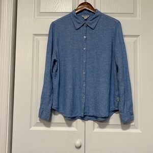 Orvis Linen Blend Button Down Shirt Blue Roll Tab Sleeves Women’s L